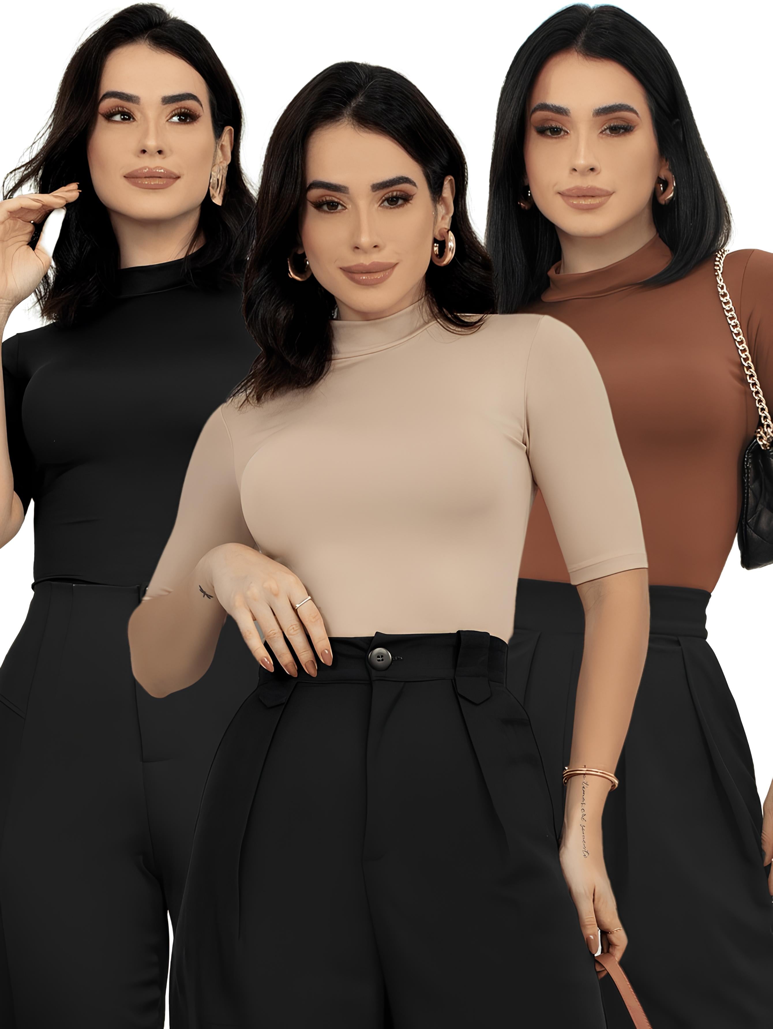 Blusa Manga Curta Gola Alta (Kit 3 T-Shirt)