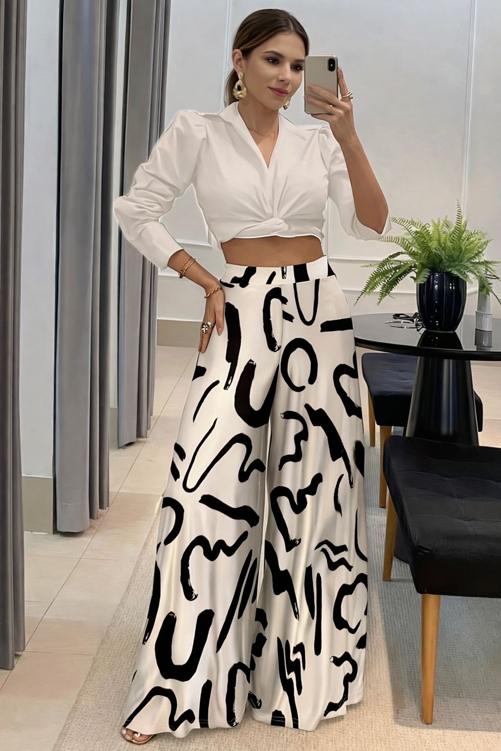Calça Pantalona Estampada