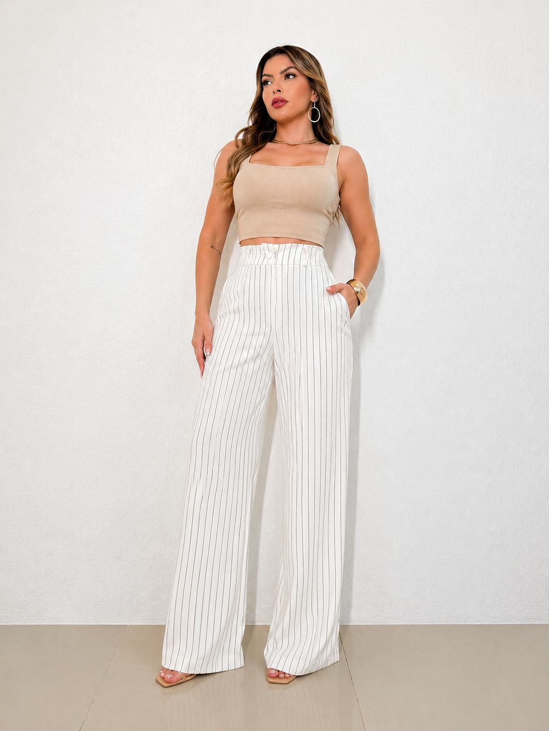 Calça Pantalona com Listras