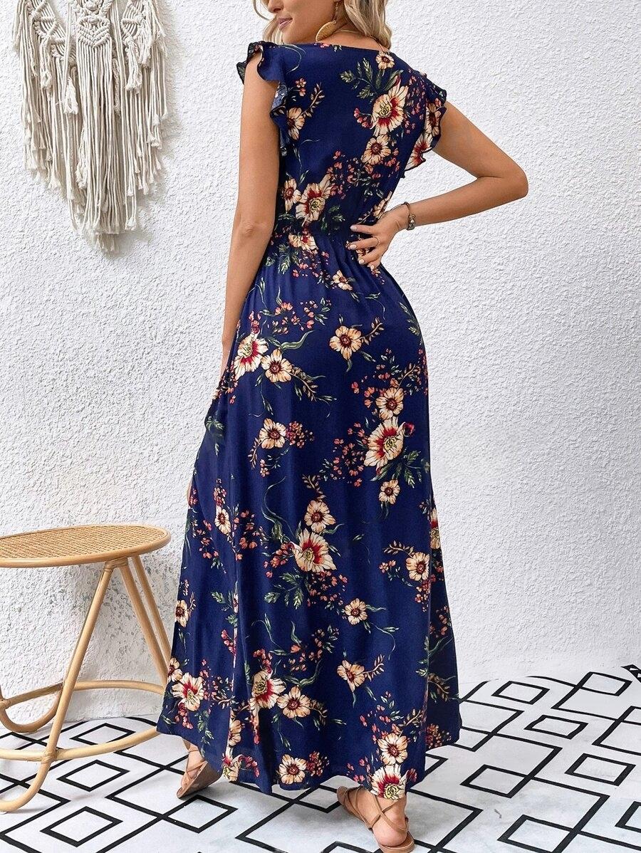 Vestido Longo Floral Com Fenda