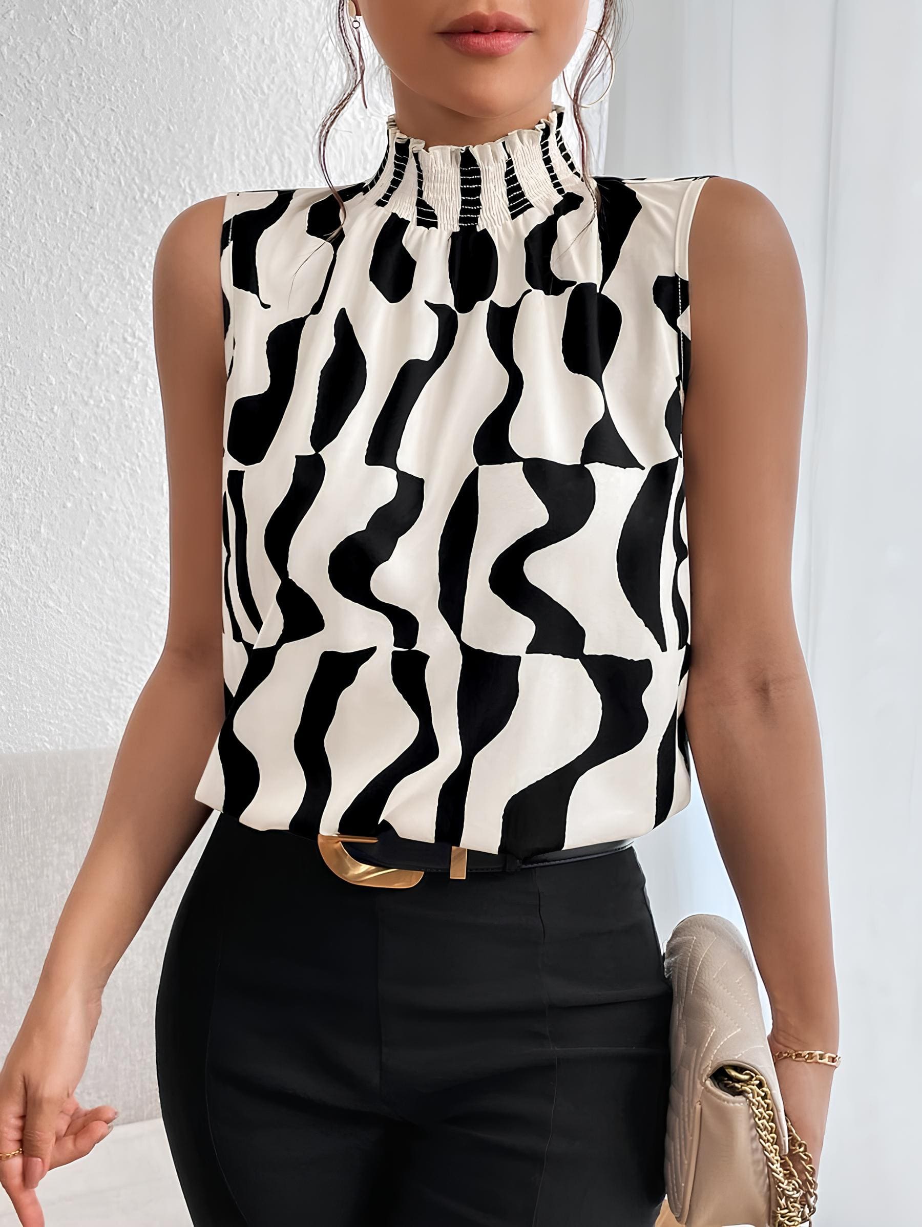 Blusa Regata Gola Alta Estampada