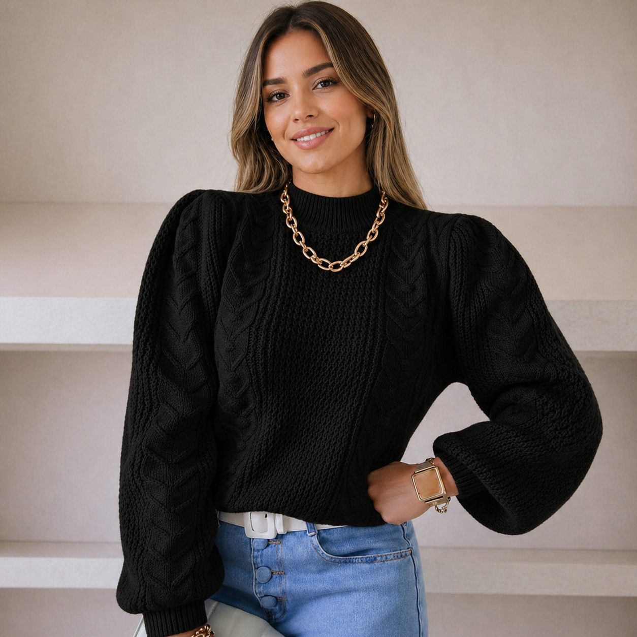 Blusa Manga Longa de Tricôt Modelo Tranças