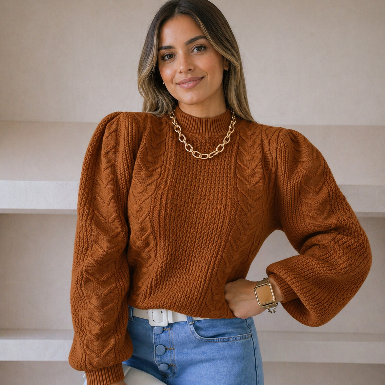 Blusa Manga Longa de Tricôt Modelo Tranças