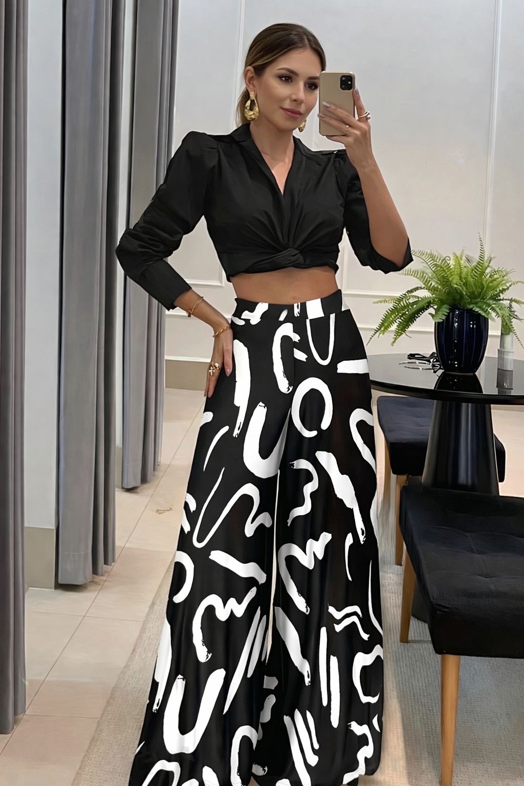 Calça Pantalona Estampada