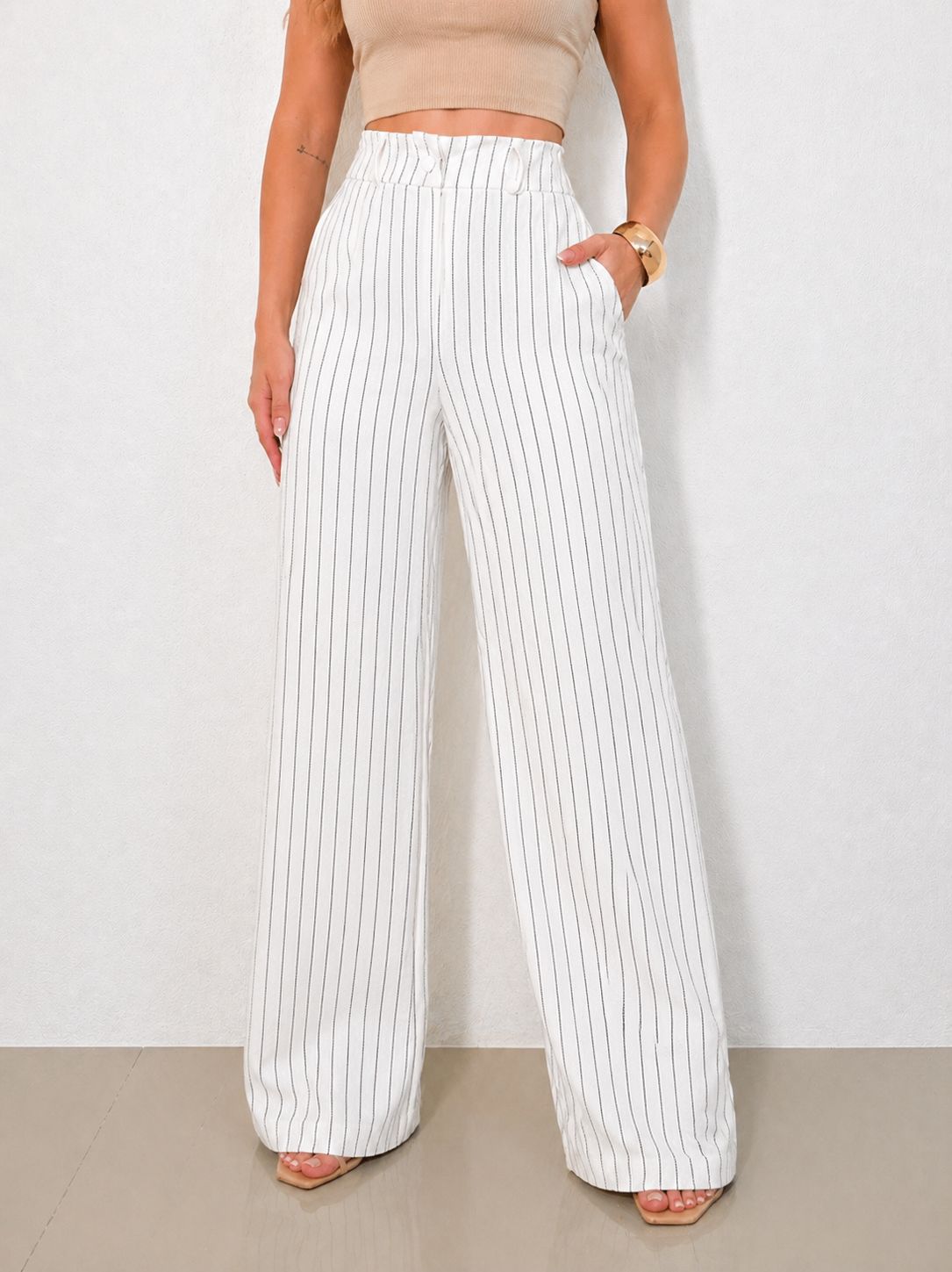 Calça Pantalona com Listras