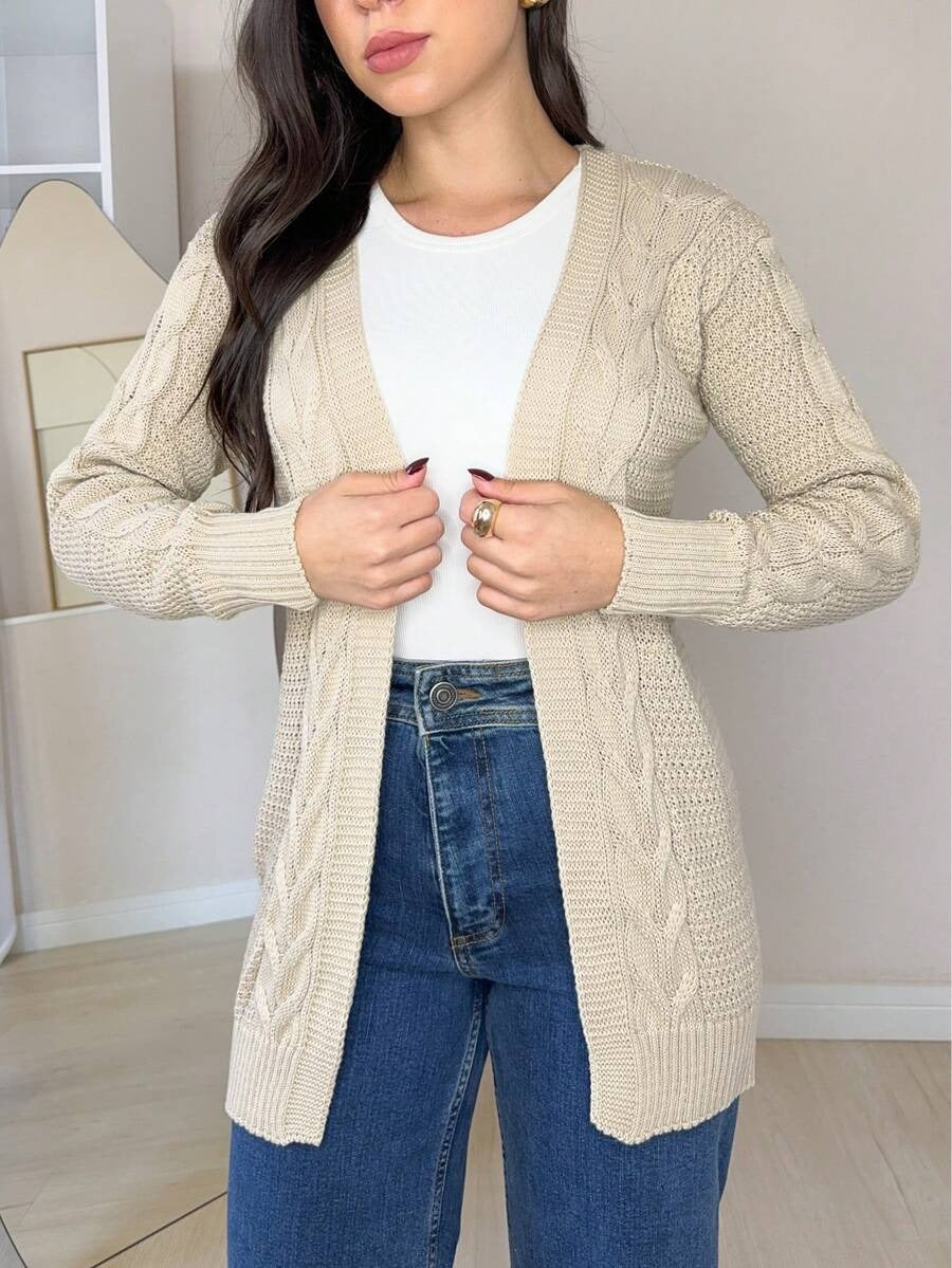 Blusa Manga Longa Cardigan Trançado