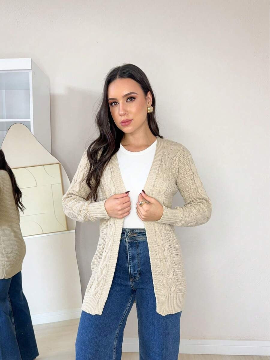 Blusa Manga Longa Cardigan Trançado