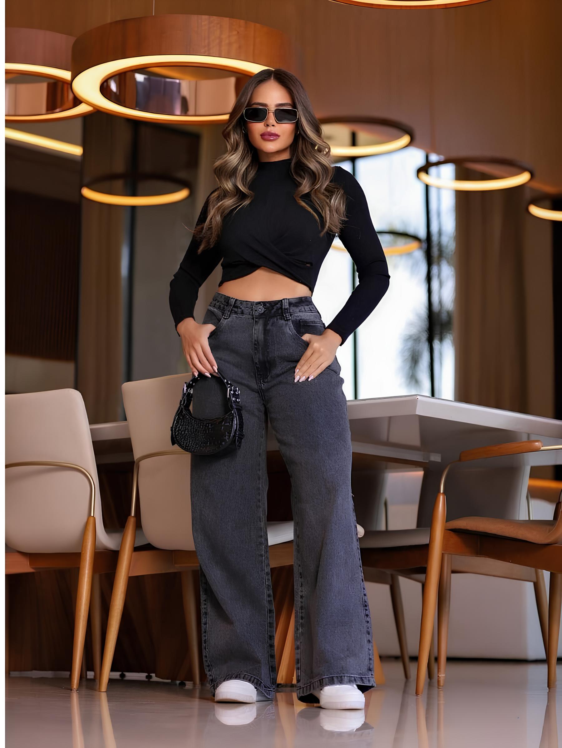 Calça Jeans Feminina Wide Leg
