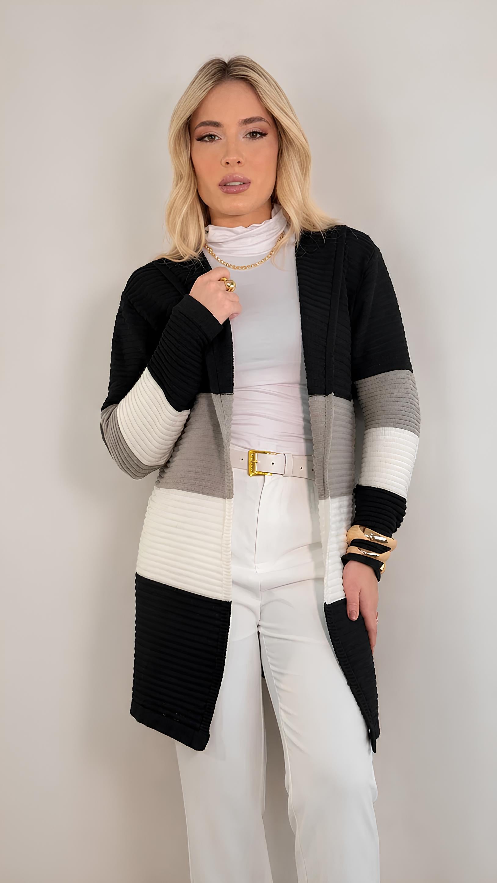 Blusa Manga Longa Kimono Tricolor