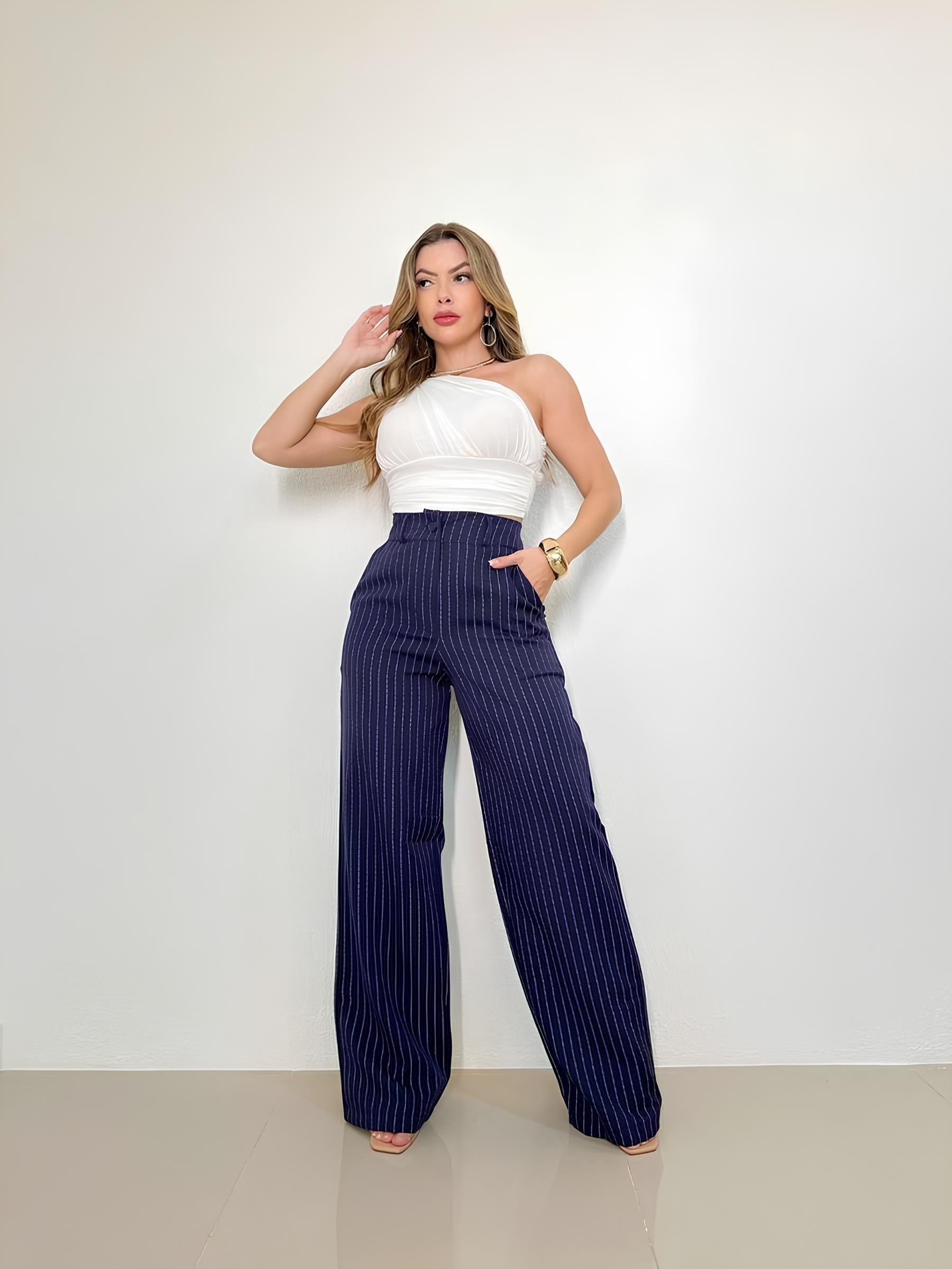 Calça Pantalona com Listras