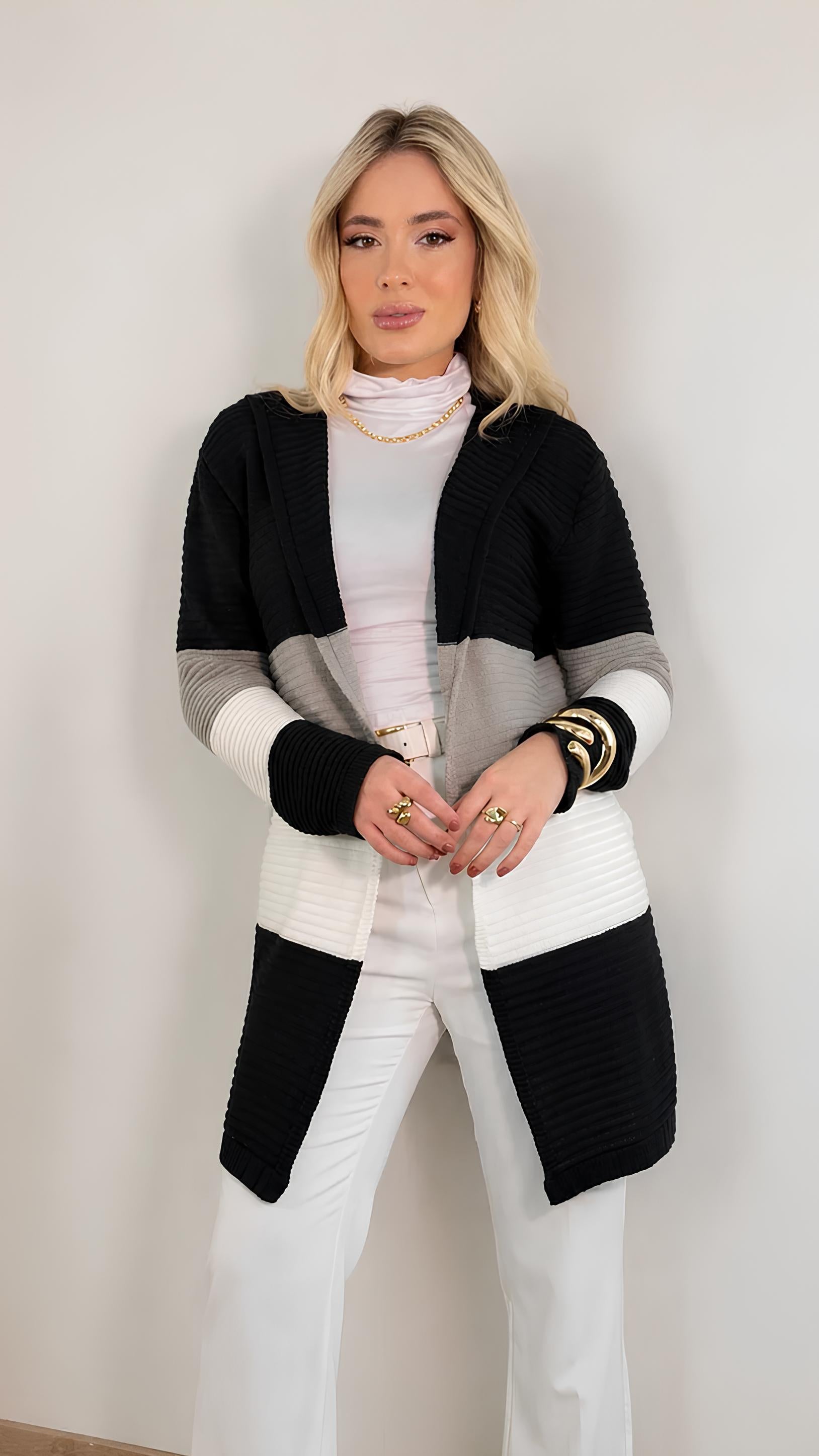 Blusa Manga Longa Kimono Tricolor